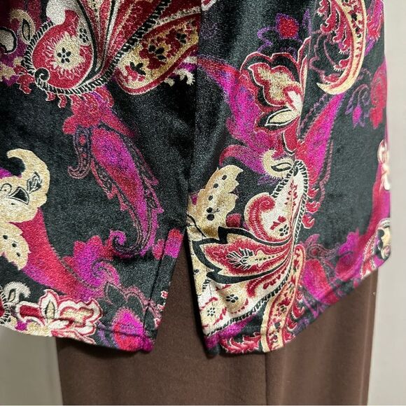 Vintage Y2K Denim & Co Floral Paisley Button Up Velvet Top Size 1X Whimigoth - Picture 8 of 10